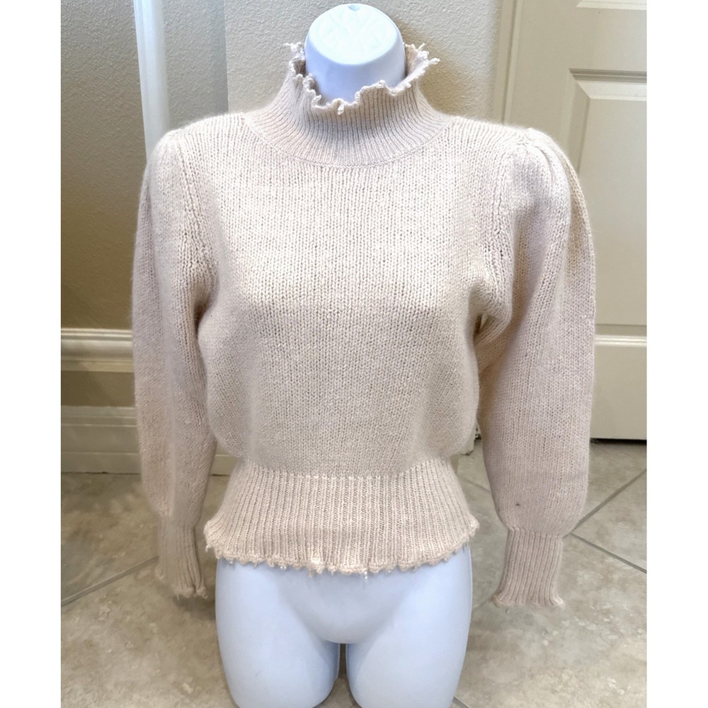 VTG Susann d‎ Blush Silk Angora Hair Blend SWEATER Pearl Puff Shoulders Sz M